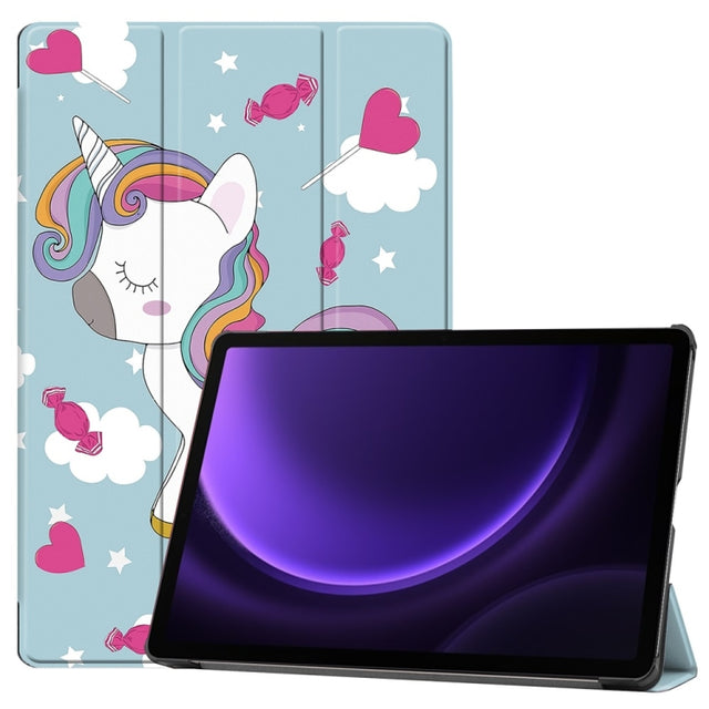 For Samsung Galaxy Tab S9 FE 10.9 JUNSUNMAY Custer Painted 3-Fold Stand Leather Smart Tablet Case(Unicorn)
