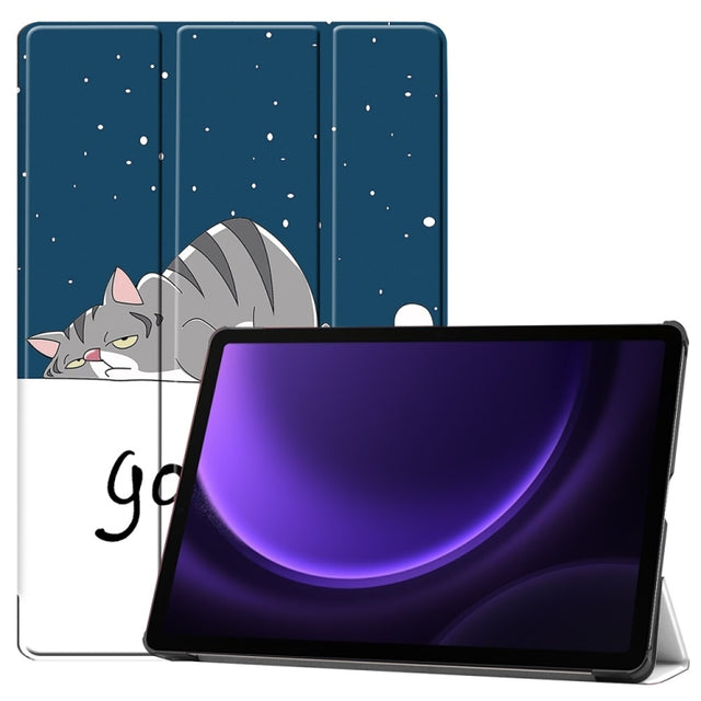 For Samsung Galaxy Tab S9 FE 10.9 JUNSUNMAY Custer Painted 3-Fold Stand Leather Smart Tablet Case(Lazy Cat)