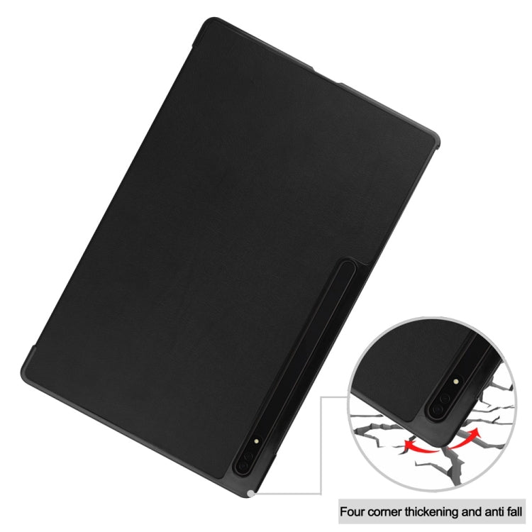 For Samsung Galaxy Tab S9 Ultra JUNSUNMAY Custer Solid Color 3-Fold Stand Leather Smart Tablet Case(Black)
