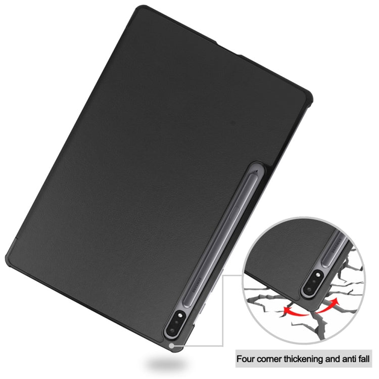 For Samsung Galaxy Tab S9+ JUNSUNMAY Custer Solid Color 3-Fold Stand Leather Smart Tablet Case(Black)