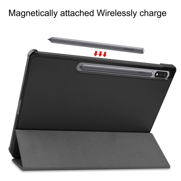 For Samsung Galaxy Tab S9+ JUNSUNMAY Custer Solid Color 3-Fold Stand Leather Smart Tablet Case(Black)