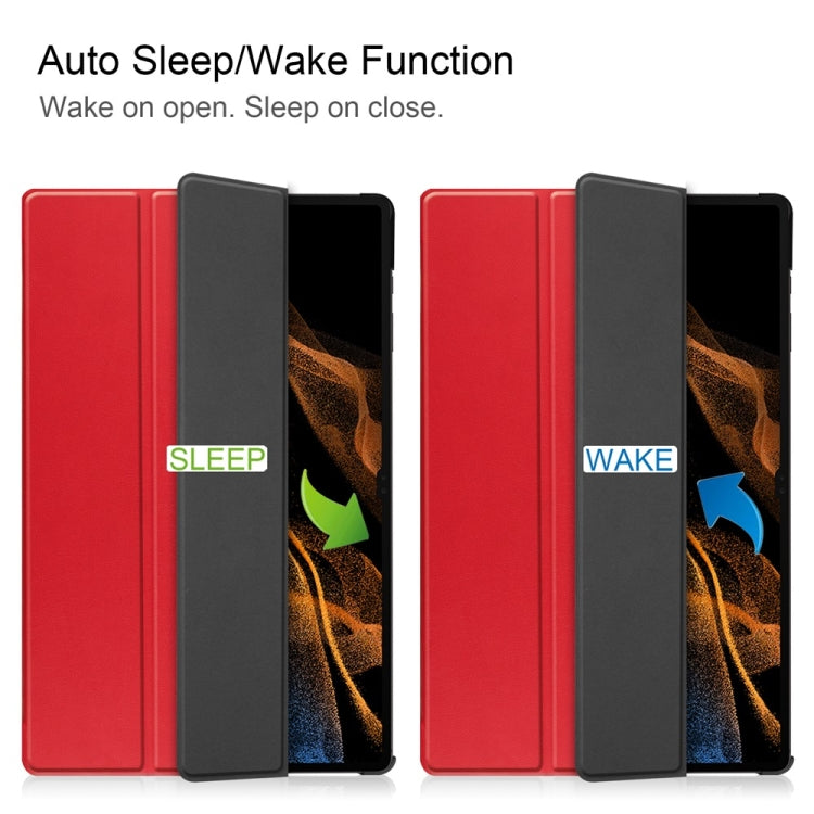 For Samsung Galaxy Tab S9+ JUNSUNMAY Custer Solid Color 3-Fold Stand Leather Smart Tablet Case(Red)