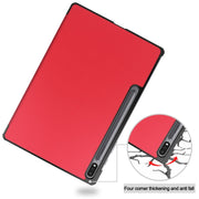 For Samsung Galaxy Tab S9+ JUNSUNMAY Custer Solid Color 3-Fold Stand Leather Smart Tablet Case(Red)