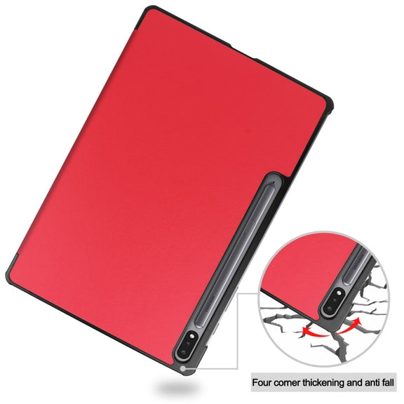 For Samsung Galaxy Tab S9+ JUNSUNMAY Custer Solid Color 3-Fold Stand Leather Smart Tablet Case(Red)
