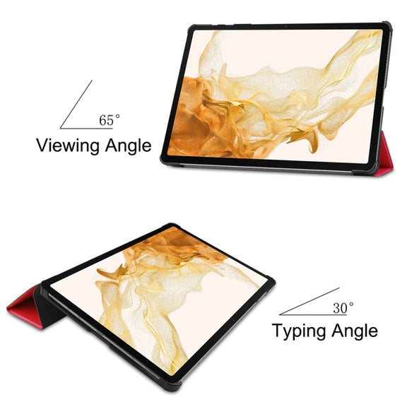 For Samsung Galaxy Tab S9+ JUNSUNMAY Custer Solid Color 3-Fold Stand Leather Smart Tablet Case(Red)