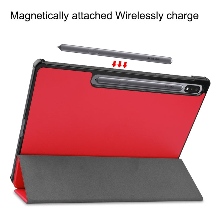 For Samsung Galaxy Tab S9+ JUNSUNMAY Custer Solid Color 3-Fold Stand Leather Smart Tablet Case(Red)