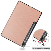 For Samsung Galaxy Tab S9+ JUNSUNMAY Custer Solid Color 3-Fold Stand Leather Smart Tablet Case(Rose Gold)