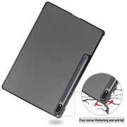 For Samsung Galaxy Tab S9+ JUNSUNMAY Custer Solid Color 3-Fold Stand Leather Smart Tablet Case(Grey)