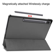 For Samsung Galaxy Tab S9+ JUNSUNMAY Custer Solid Color 3-Fold Stand Leather Smart Tablet Case(Grey)