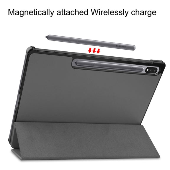 For Samsung Galaxy Tab S9+ JUNSUNMAY Custer Solid Color 3-Fold Stand Leather Smart Tablet Case(Grey)