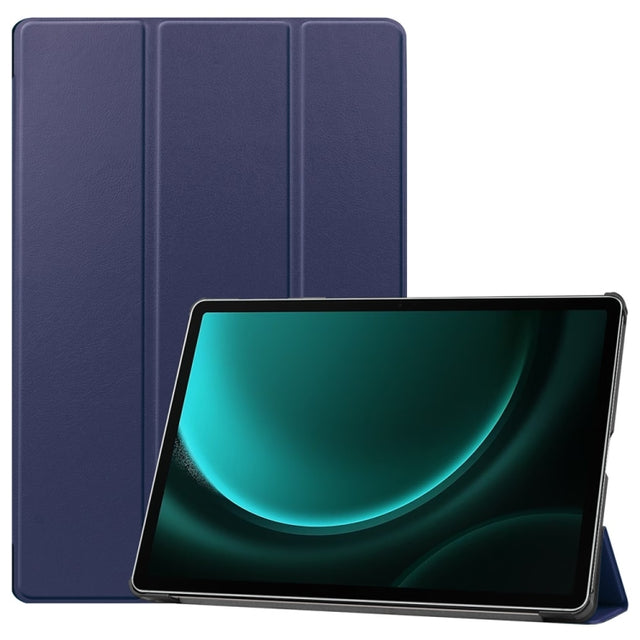 For Samsung Galaxy Tab S9 FE+ 12.4 JUNSUNMAY Custer Solid Color 3-Fold Stand Leather Smart Tablet Case(Dark Blue)