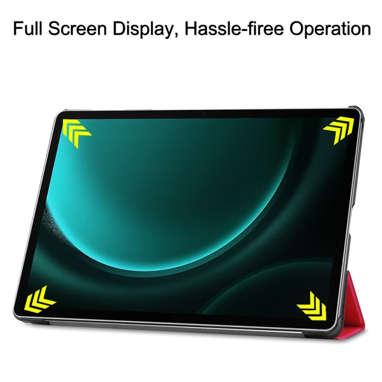For Samsung Galaxy Tab S9 FE+ 12.4 JUNSUNMAY Custer Solid Color 3-Fold Stand Leather Smart Tablet Case(Red)