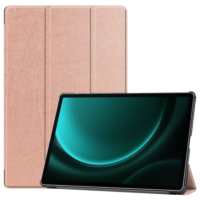 For Samsung Galaxy Tab S9 FE+ 12.4 JUNSUNMAY Custer Solid Color 3-Fold Stand Leather Smart Tablet Case(Rose Gold)