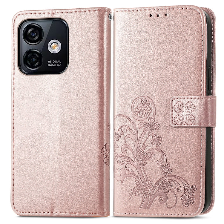 For Ulefone Note 16 Pro Four-leaf Clasp Embossed Buckle Leather Phone Case(Rose Gold)