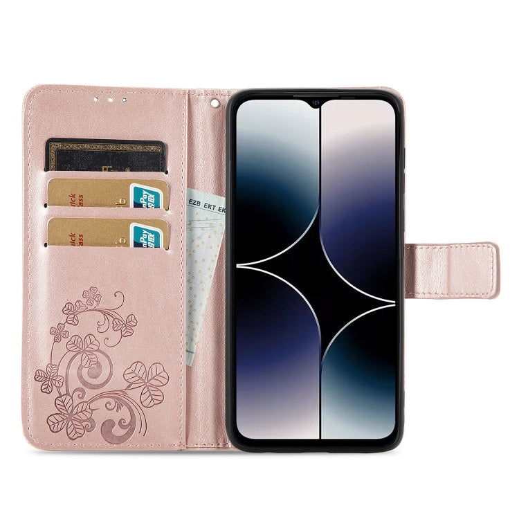 For Ulefone Note 16 Pro Four-leaf Clasp Embossed Buckle Leather Phone Case(Rose Gold)