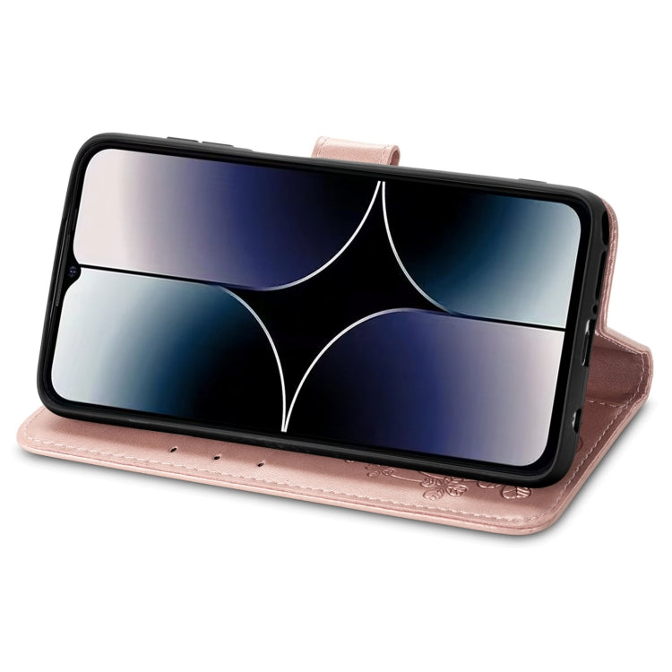 For Ulefone Note 16 Pro Four-leaf Clasp Embossed Buckle Leather Phone Case(Rose Gold)