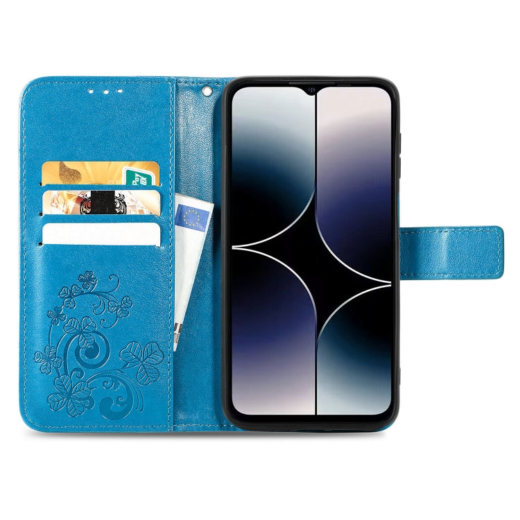 For Ulefone Note 16 Pro Four-leaf Clasp Embossed Buckle Leather Phone Case(Blue)