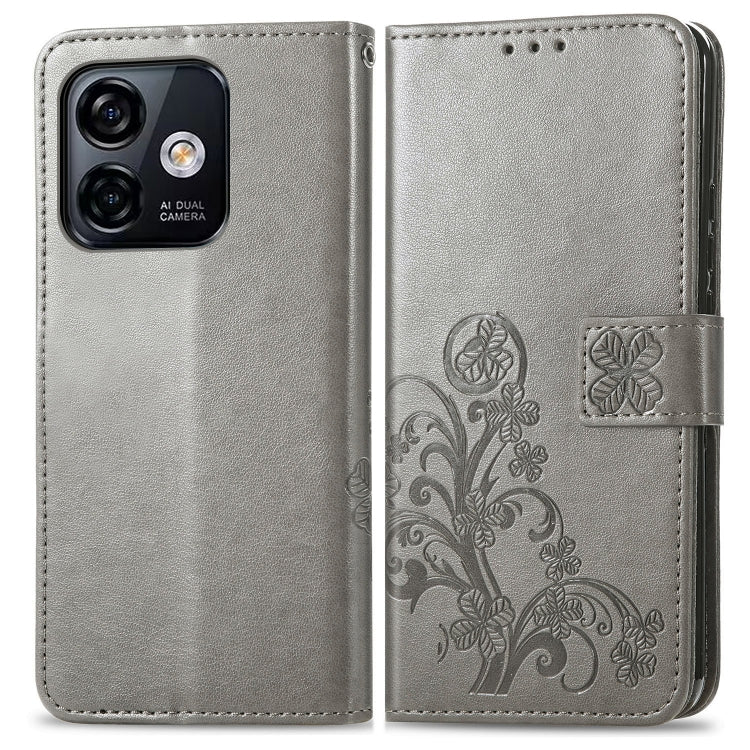 For Ulefone Note 16 Pro Four-leaf Clasp Embossed Buckle Leather Phone Case(Gray)