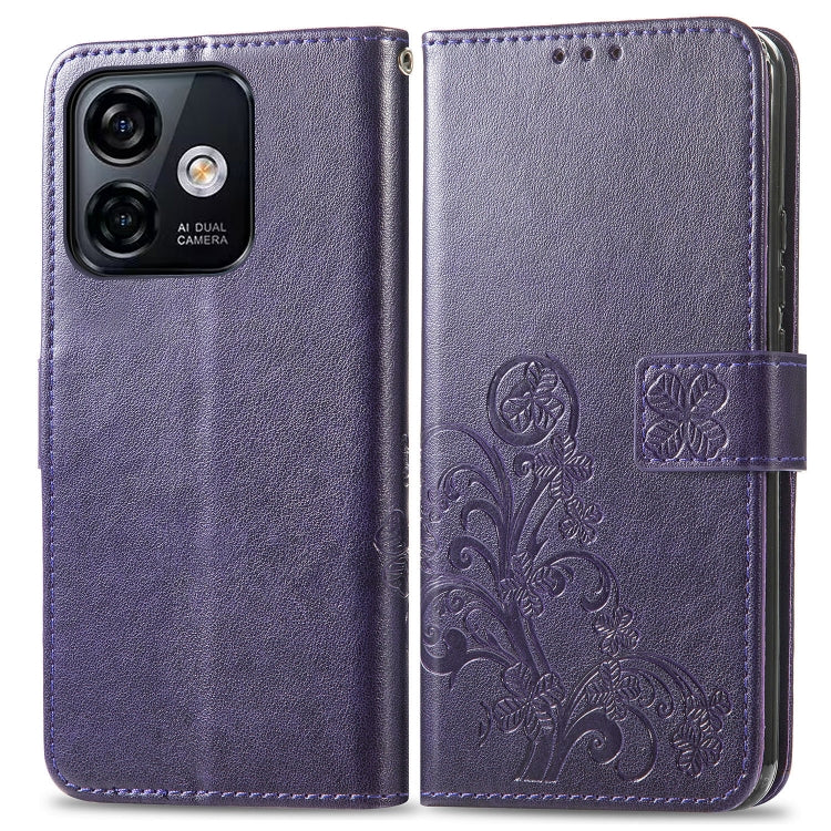 For Ulefone Note 16 Pro Four-leaf Clasp Embossed Buckle Leather Phone Case(Purple)