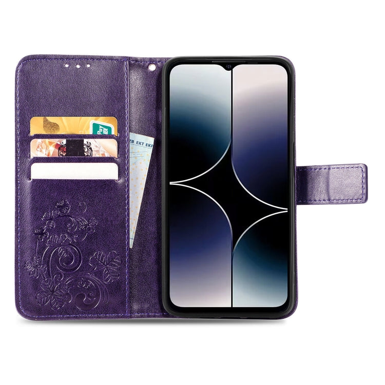For Ulefone Note 16 Pro Four-leaf Clasp Embossed Buckle Leather Phone Case(Purple)