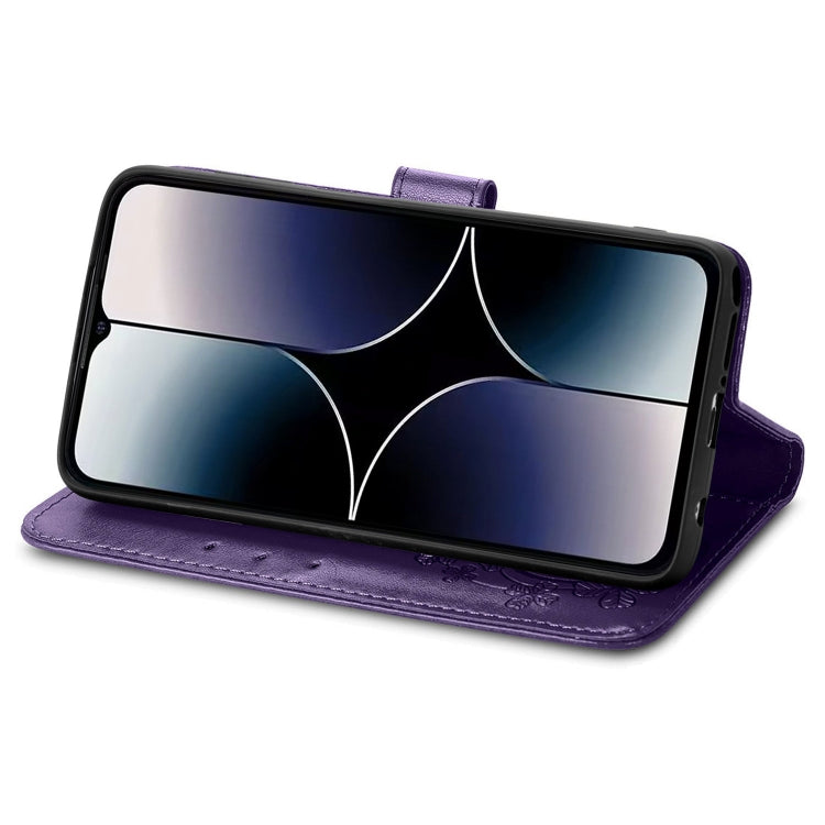 For Ulefone Note 16 Pro Four-leaf Clasp Embossed Buckle Leather Phone Case(Purple)