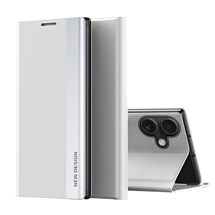 For iPhone 16 Side Electroplated Adsorption Leather Phone Case(Silver)