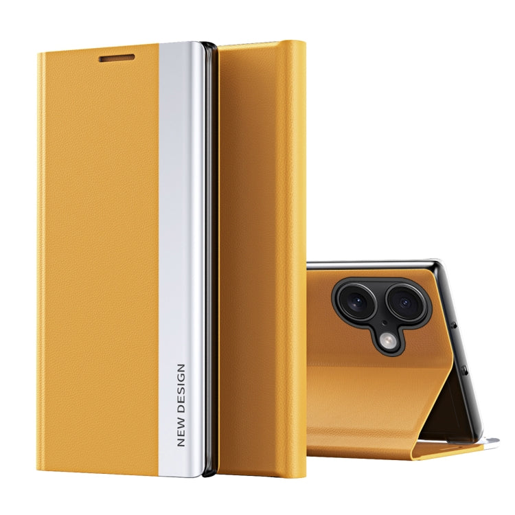 For iPhone 16 Side Electroplated Adsorption Leather Phone Case(Yellow)