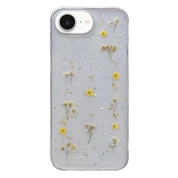 For iPhone 16e Gypsophila Flowers Pattern TPU Protective Phone Case(Yellow)