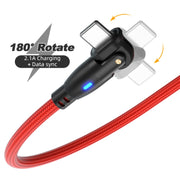 ENKAY 180 Degrees Rotating USB to 8 Pin Charging Data Cable with LED Light, Length:2m(Red)