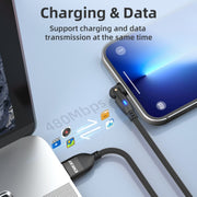 ENKAY 180 Degrees Rotating USB to 8 Pin Charging Data Cable with LED Light, Length:2m(Black)