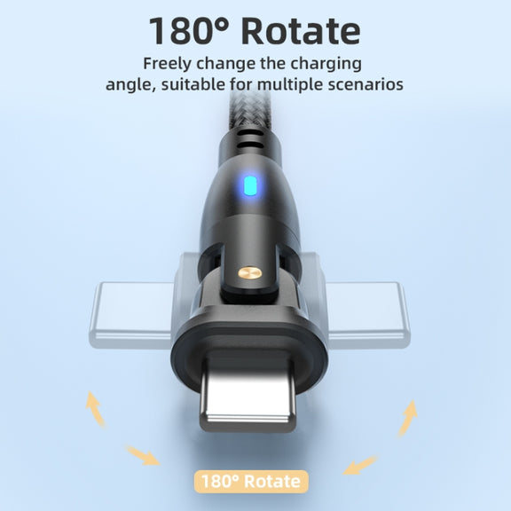 ENKAY 180 Degrees Rotating USB to 8 Pin Charging Data Cable with LED Light, Length:2m(Black)