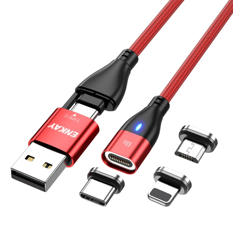 ENKAY 6-in-1 PD60W USB-A / Type-C to Type-C / 8 Pin / Micro USB Magnetic Fast Charging Cable, Cable Length:1m(Red)