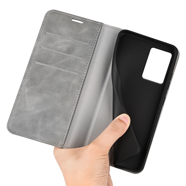 For Motorola Edge 5G 2024 Retro-skin Magnetic Suction Leather Phone Case(Grey)