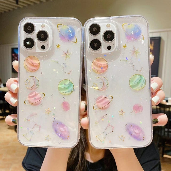 For iPhone 16e Cosmic Star Glitter Epoxy TPU Phone Case(Transparent)
