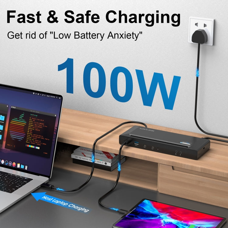Wavlink UG69PD2 Dual 4K Fast Charging Integrated Docking Station, Plug:UK Plug