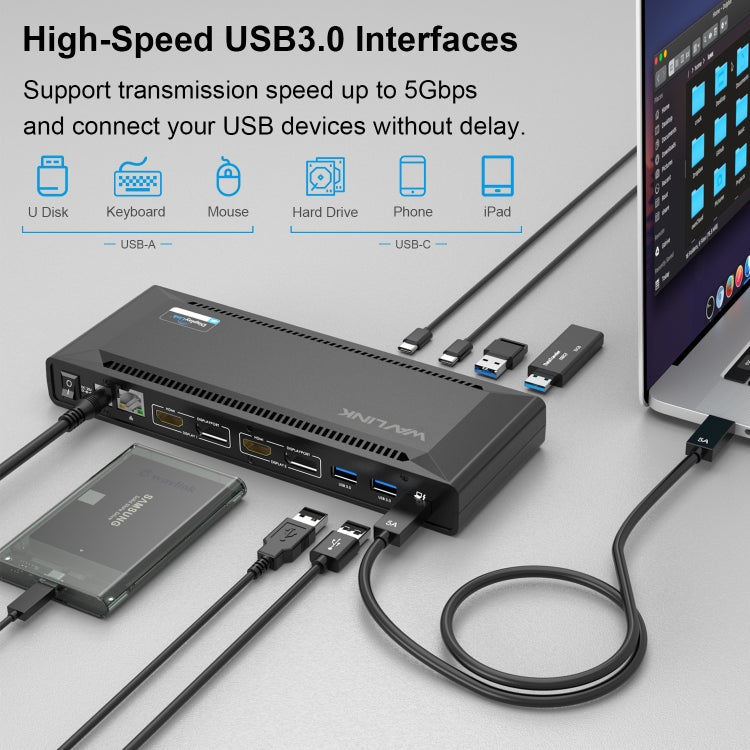 Wavlink UG69PD2 Dual 4K Fast Charging Integrated Docking Station, Plug:US Plug