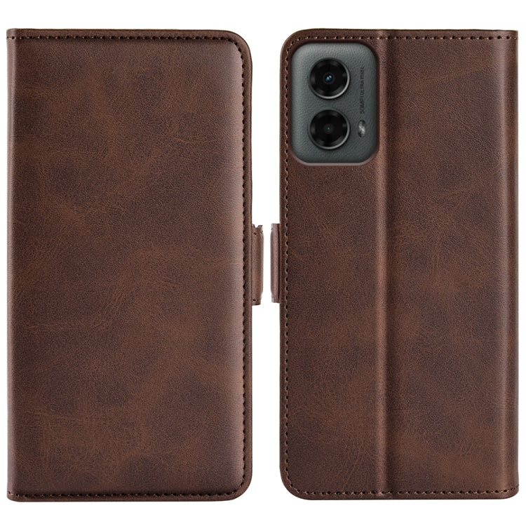 For Motorola Moto G 5G 2024 Dual-side Magnetic Buckle Horizontal Flip Leather Phone Case(Brown)