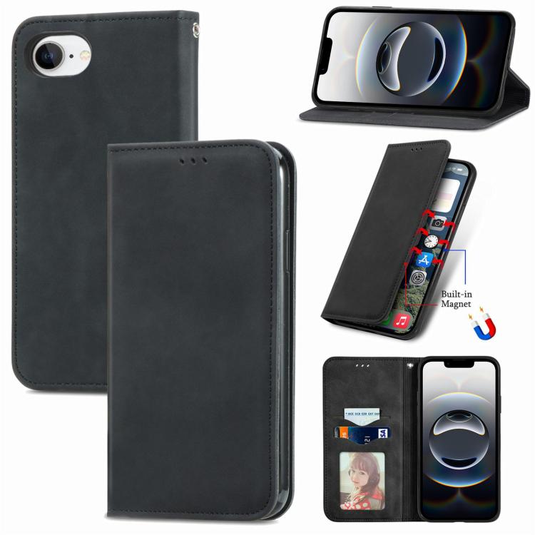 For iPhone 16e Retro Skin Feel Magnetic Flip Leather Phone Case(Black)
