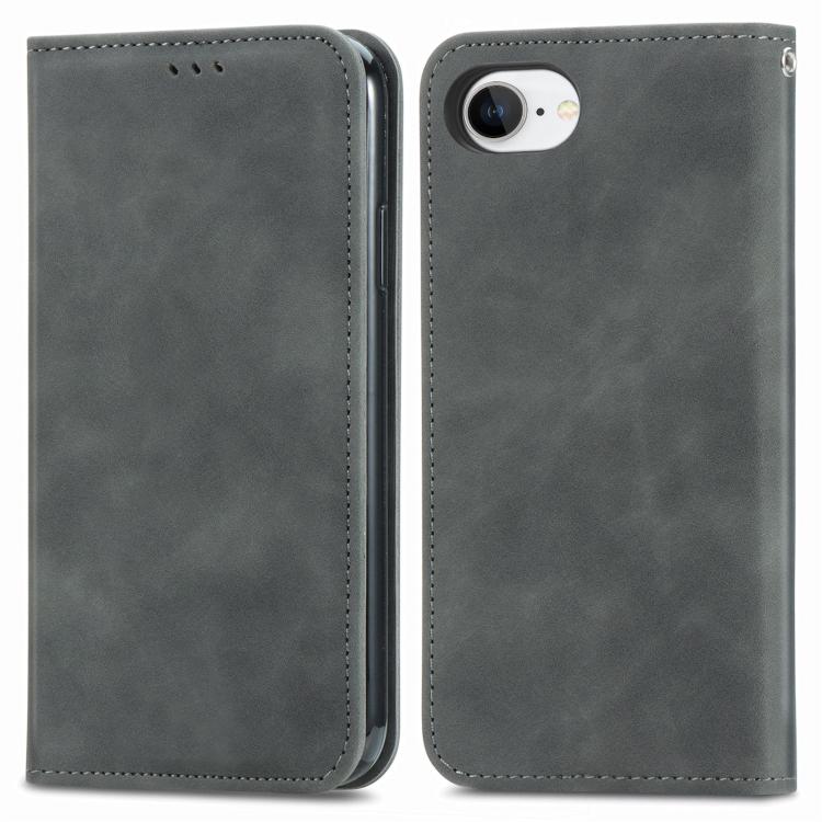For iPhone 16e Retro Skin Feel Magnetic Flip Leather Phone Case(Gray)