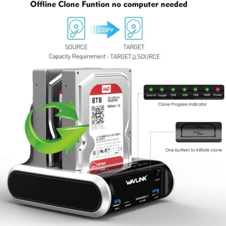 Wavlink ST336A SSD HDD Fast Offline Clone SATA  USB 3.0 External Hard Drive Case(EU Plug)