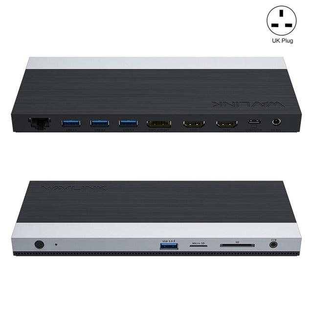 Wavlink UMD05 Display Port HDMI Port RJ45 Ethernet Triple Display MST Laptop Docking Station, Plug:UK Plug