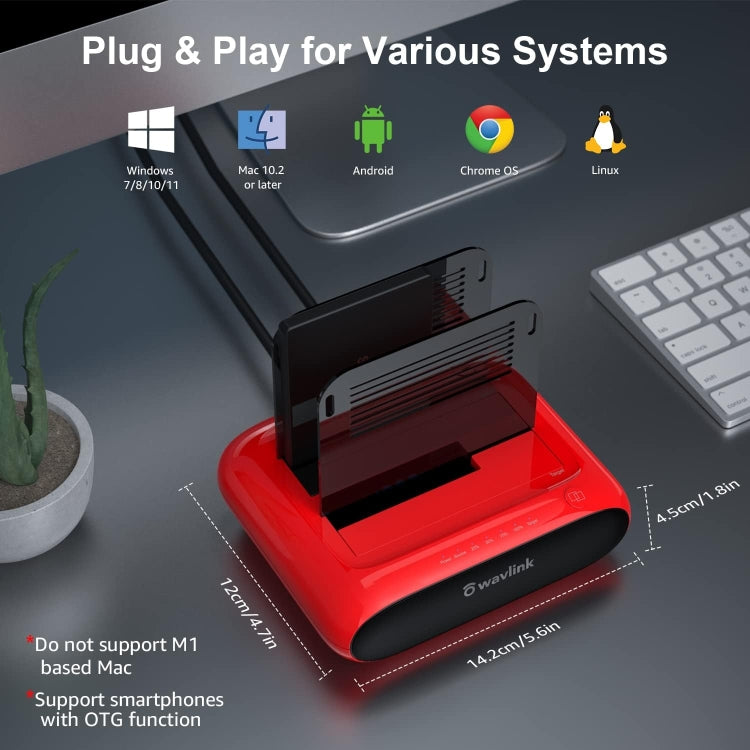 Wavlink ST341U Dual Bay External Hard Drive Docking Station Support Offline Clone Function(US Plug)