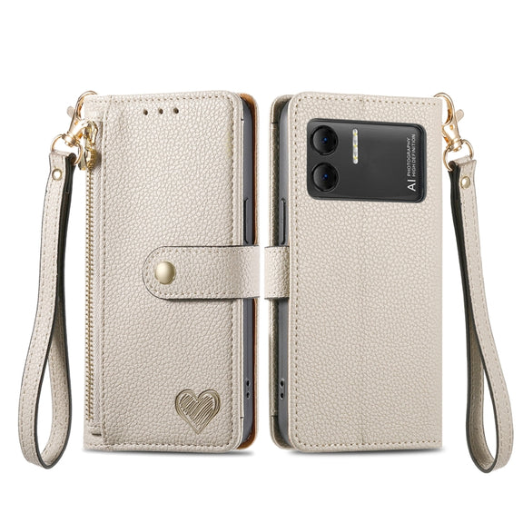 For DOOGEE X98 Pro / X98 Love Zipper Lanyard Leather Phone Case(White)