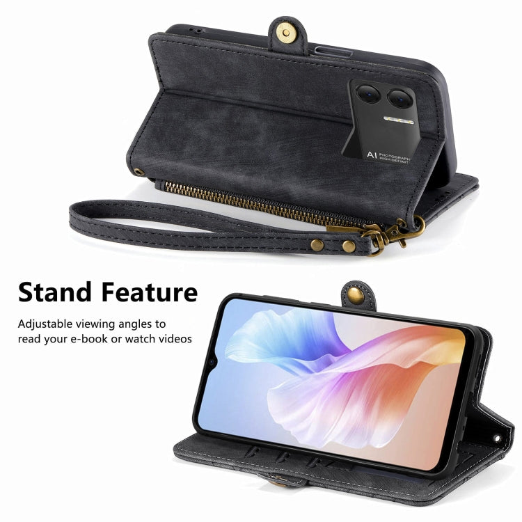 For DOOGEE X98 Pro / X98 Geometric Zipper Wallet Side Buckle Leather Phone Case(Black)