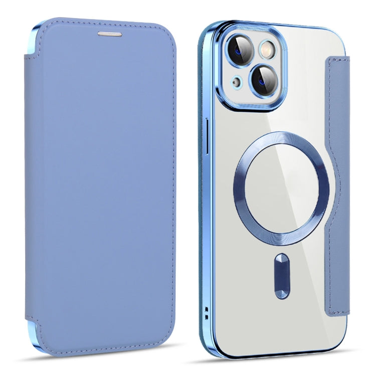 For iPhone 15 Shield MagSafe RFID Anti-theft Leather Phone Case(Blue)