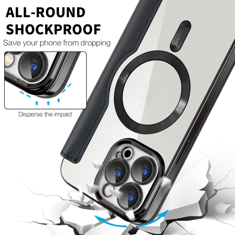 For iPhone 15 Plus Shield MagSafe RFID Anti-theft Leather Phone Case(Black)