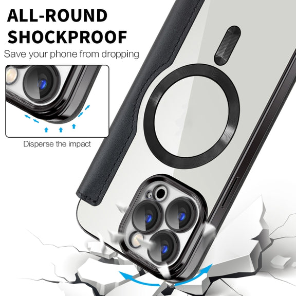 For iPhone 16e Shield MagSafe RFID Anti-theft Leather Phone Case(Black)