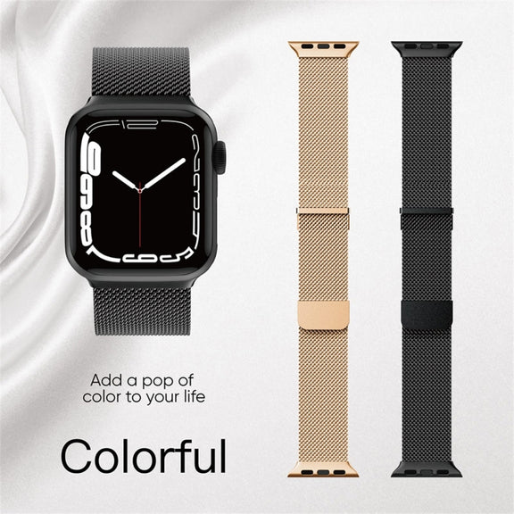 For Apple Watch 42mm Milan Double Magnetic Steel Mesh Watch Band(Black)