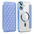 For iPhone 16 Shield Magsafe RFID Anti-theft Rhombus Leather Phone Case(Blue) - iPhone 16 Cases by PMC TechLife | Online Shopping South Africa | PMC TechLife | Buy Now Pay Later Mobicred