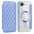 For iPhone 16e Shield Magsafe RFID Anti-theft Rhombus Leather Phone Case(Blue) - iPhone 16e Cases by PMC TechLife | Online Shopping South Africa | PMC TechLife | Buy Now Pay Later Mobicred